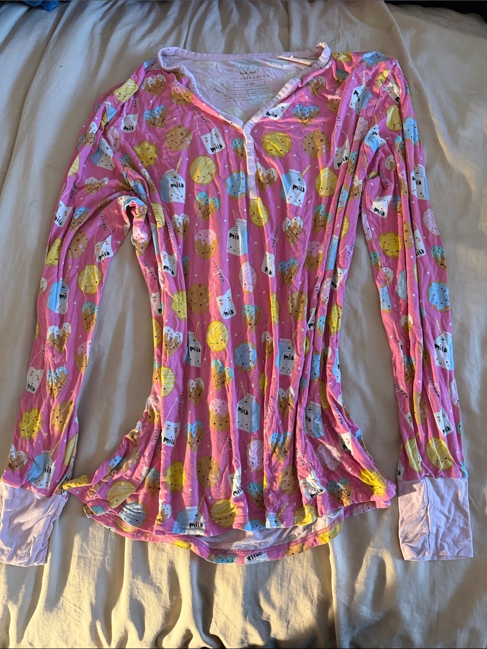 Little Sleepies Pink Ice Cream & Milk Print Long Sleeve Pajama Top